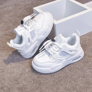 SUGE พร้อมส่ง รองเท้าผ้าใบเด็กสีขาว สไตล์เกาหลี พื้นนุ่ม สวมสบาย เหมาะกับเด็กผู้ชายและเด็กผู้หญิง