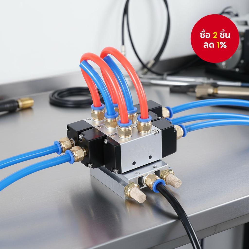 วาล์วควบคุมทิศทางแบบแม่เหล็กไฟฟ้า 2 ตําแหน่ง 5 ทาง แบบชิ้นเดียว 4A210-08