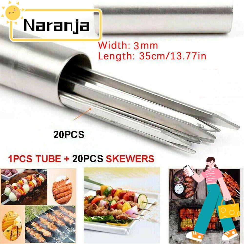 NARANJA 20 ชิ้นโลหะบาร์บีคิว Skewers แบน Kabob ใช้งานได้จริง BBQ Sticks