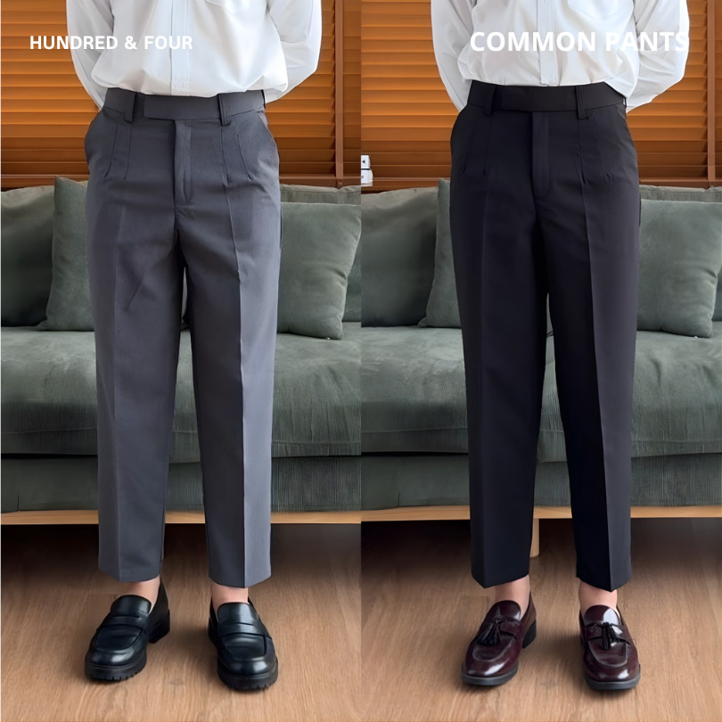 สแลค 9 ส่วน เอวสูง รุ่น COMMON มี 2 ตะขอยื่น ผ้าคุณภาพดี ยับยาก ทรงสวย คลาสสิค ใส่ออกงานหรือใส่ HUNDRED&FOUR
