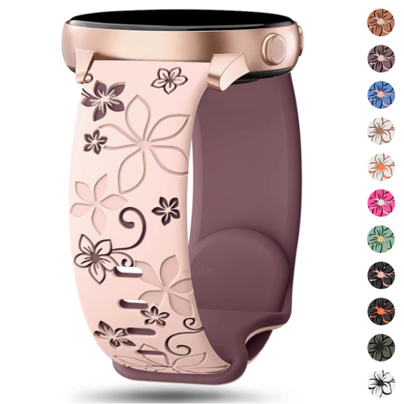 สายรัดซิลิโคนสําหรับ Samsung Galaxy Watch 7 6 5 4 40 มม.44 มม.ดอกไม้รูปแบบสร้อยข้อมือ Watchband – โปรปัง