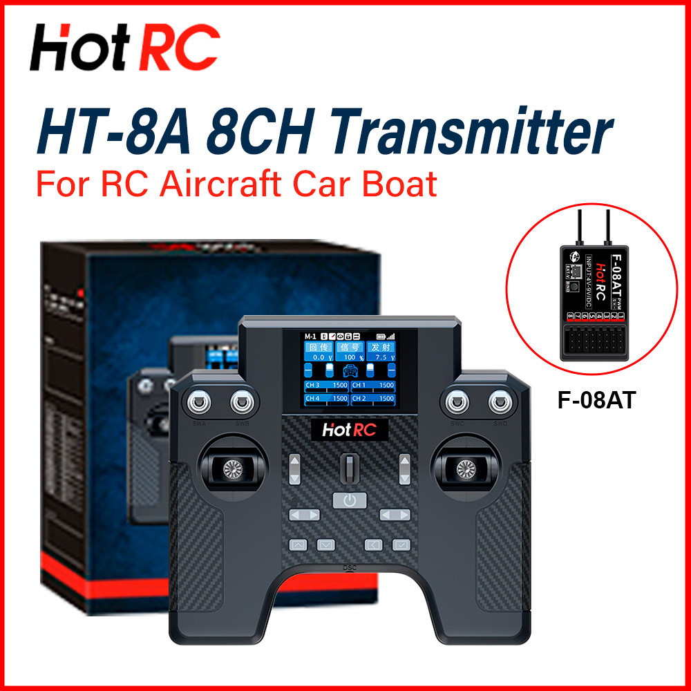 HOTRC HT-8A 8CH Radio Transmitter with F-08AT Receiver | Cruise Control & Gyroscope | 300M Range | For RC Aircraft, Car & Boat