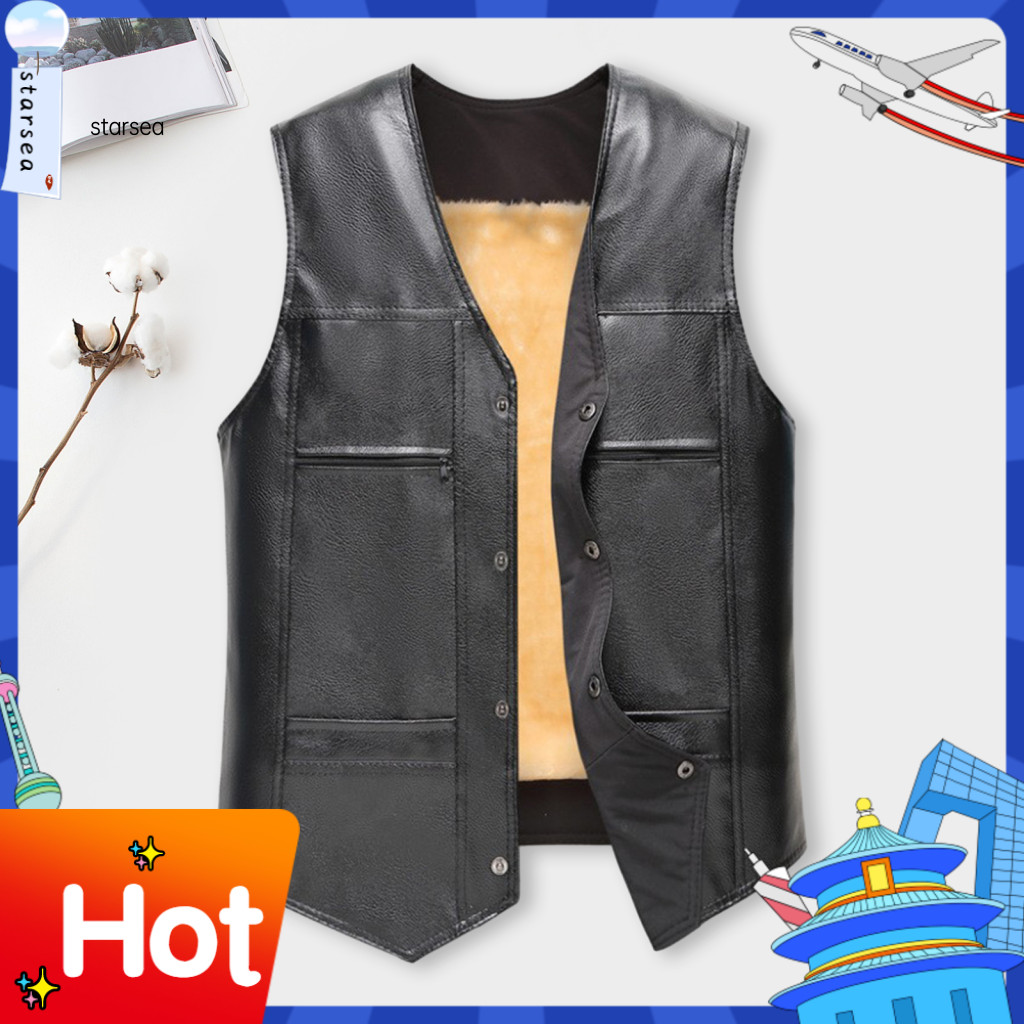 SRA ZK V คอผู้ชายเสื้อกั๊กผู้ชายเสื้อกั๊กแขนกุดผู้ชาย Faux หนังรถจักรยานยนต์เสื้อกั๊ก Warm เสื้อแขนก