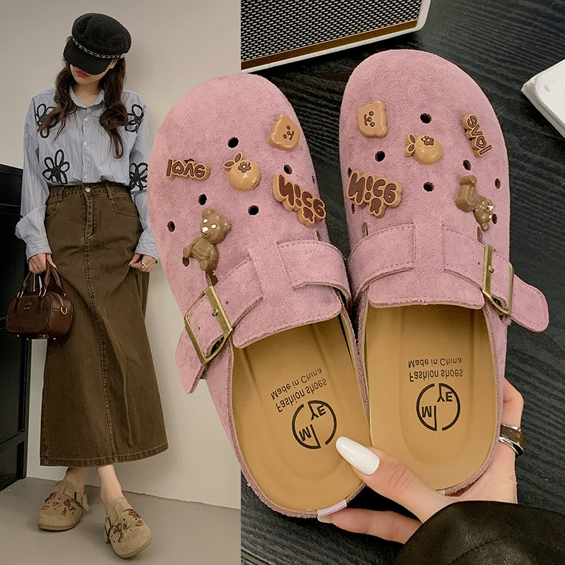 รองเท้าผู้หญิง Retro Boken สวมใส่ด้านนอก รองเท้าครึ่งรองเท้าแตะอินเทรนด์