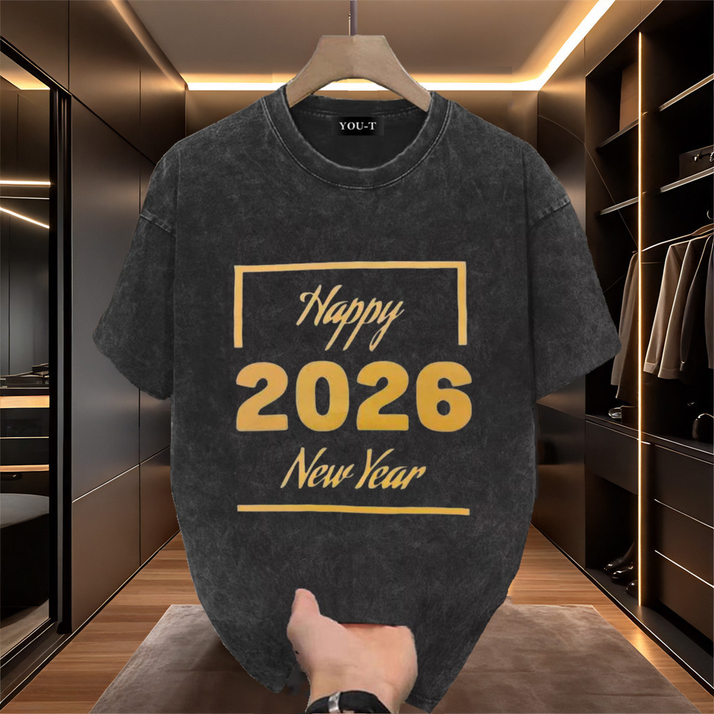 T42.SHOP🌸เสื้อแฟชั่น ใส่สบาย เสื้อยืดแขนสั้น ลาย เสื้อ"Happy new year7" ผ้านิ่ม OVERSIZE แฟชั่น ผ้าฝ