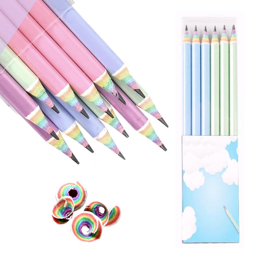 ADOFUN HB Pencils 【12 pieces in 4 colors】 Rainbow Pencils Fun Pencils for Elementary School Students