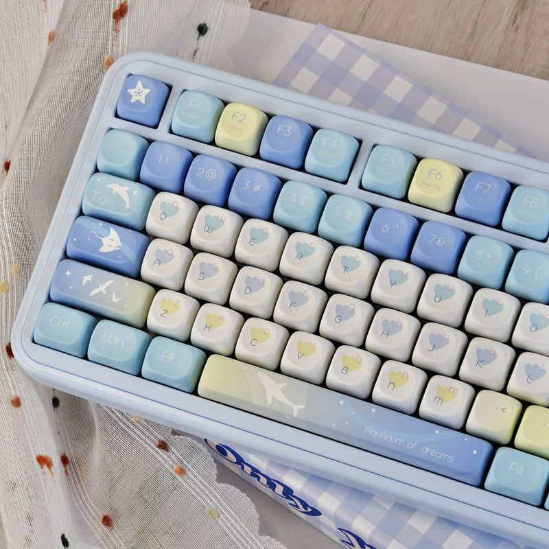 Blue Dream MOA Profle Keycaps 130 คีย์ Dye Sublimation PBT Keycaps สําหรับ MX Switches คีย์บอร์ดเครื