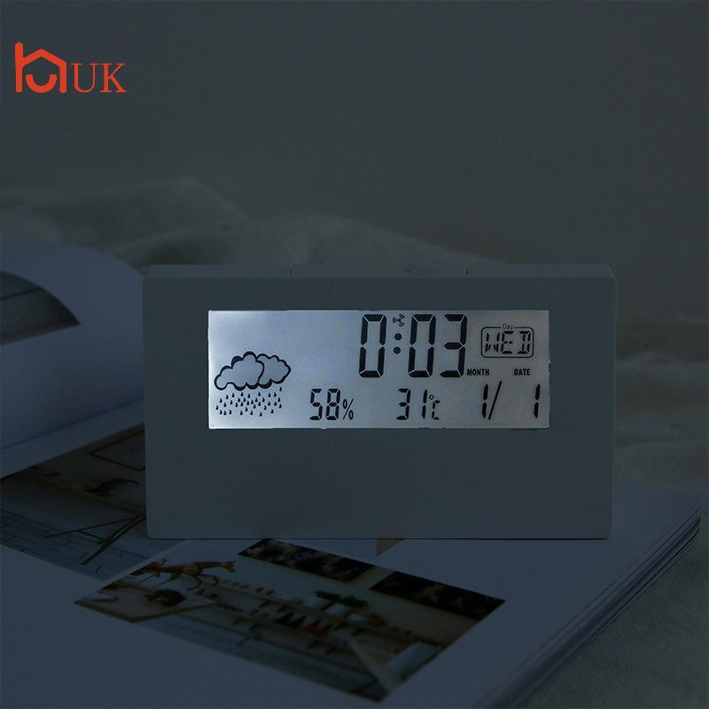 UK เครื่องวัดอุณหภูมิและเครื่องวัดความชื้น Creative Weather Display Luminous นาฬิกาปลุกขนาดเล็ก Ins 