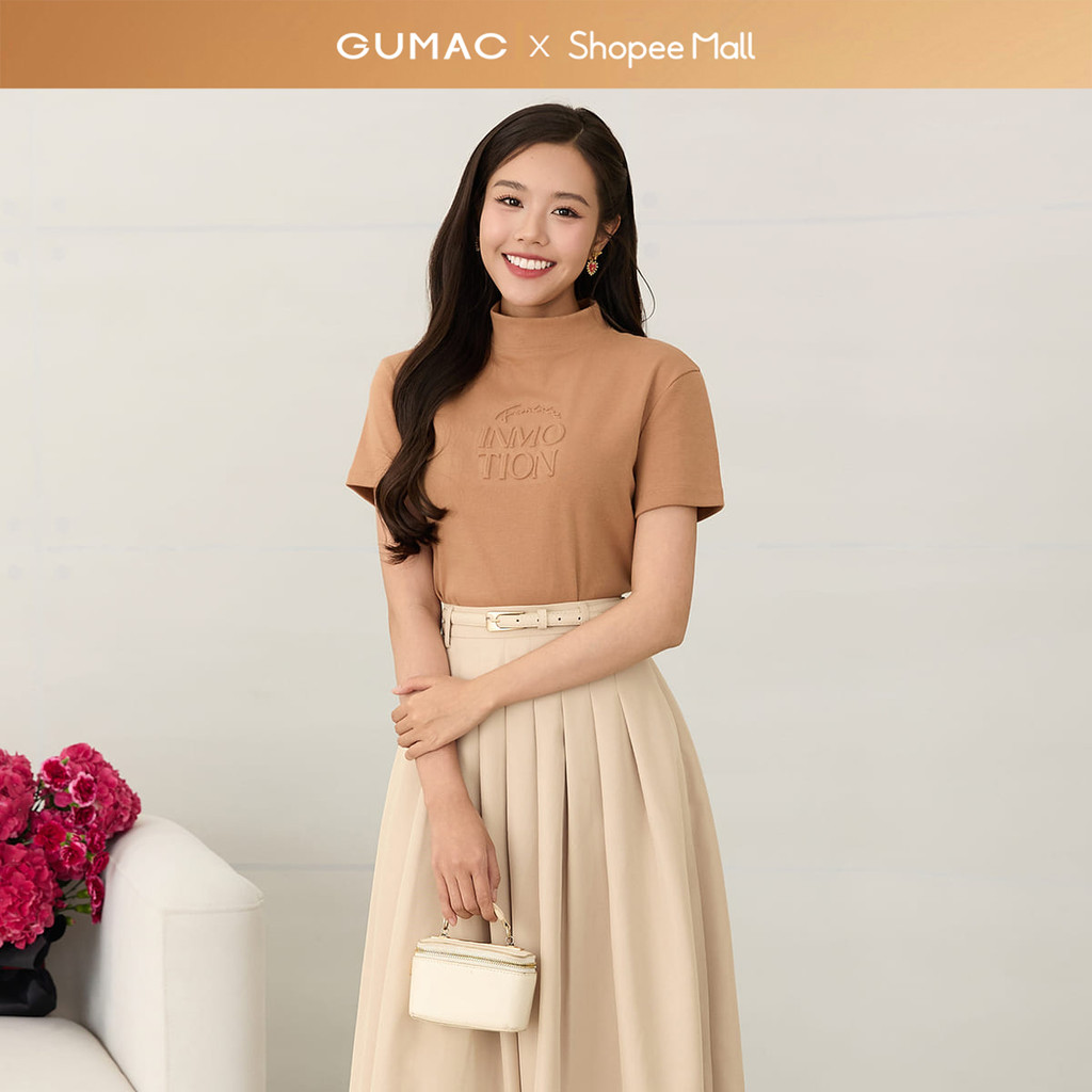 GUMC เสื้อเชิ้ตแขนสั้นคอเต่าเอวพิมพ์ลายนูนทั้งสองด้าน ATF12049