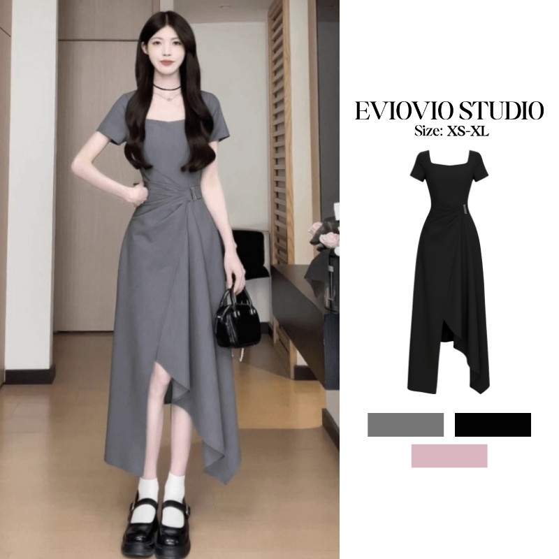【EVIOVIO】(XS-XL)🚚💨เดรสคอเหลี่ยม ทรงผู้ดี กระโปรงเป็นชั้นเลเยอร์สวยงาม เดรสสาวอวบ พลัสไซซ์ พร้อมส่งในไทย🎀✨