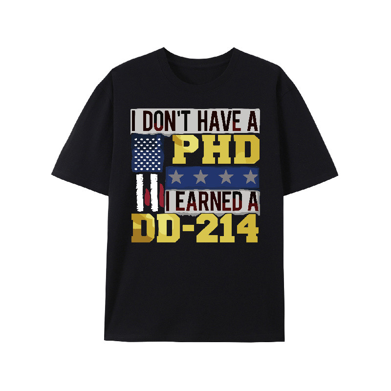 KATUN "PhD in 3.14 Days" เสื้อยืด Veteran - DD-214 Design with AS Military Humor & Flag เนื้อผ้าฝ้าย