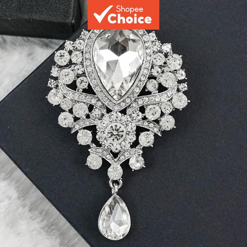แฟชั่นยุโรปสไตล์ Teardrop เข็มกลัด Rhinestone คริสตัลผู้หญิง Lapel Pin