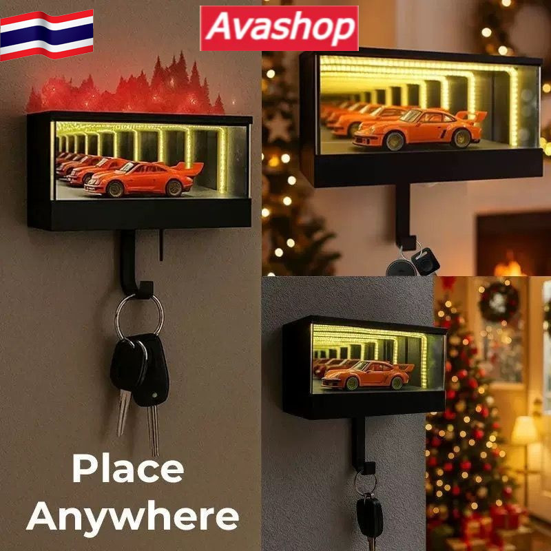 3D ที่วางกุญแจ สำหรับห้องนั่งเล่น ที่เก็บและจัดแสดงโมเดลรถยนต์ ที่แขวนกุญแจโรงรถติดผนัง ที่แขวนกุญแจโรงรถขนาดเล็กพร้อมไฟ LED