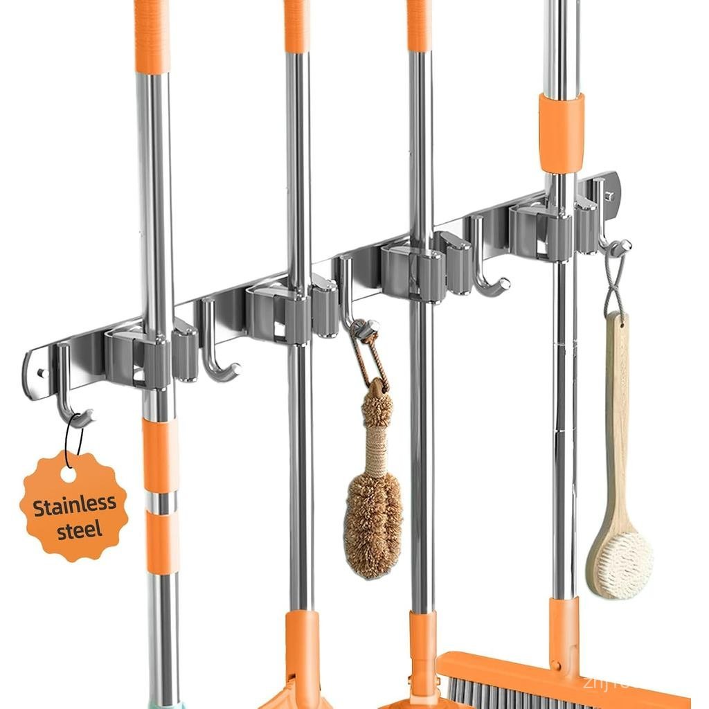 Broom and Mop Holder Wall Mount, Broom Organizer Wall Mount, Stainless Steel Broom Hanger for Home，K
