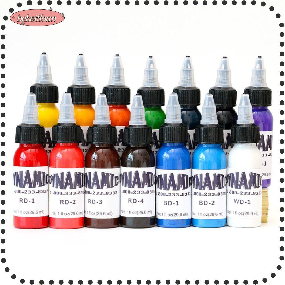 BEBETT หมึกสักถาวรสีหลากหลาย เช่น ขาว, ดำ, น้ำตาล, ม่วง, ชมพู, เขียว, และแดง ขนาด 30 มล.