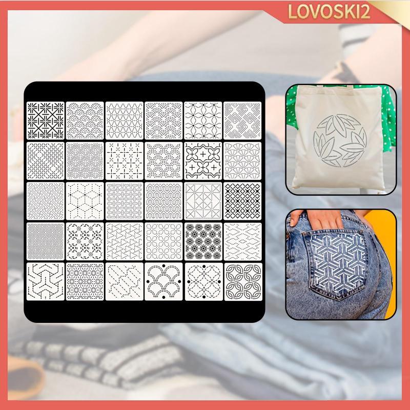 [Lovoski2] Sashiko Template Kit ชุดเย็บปักถักร้อยครบชุด PET รูปแบบเรขาคณิต DIY ลายฉลุสําหรับเย็บผ้าม