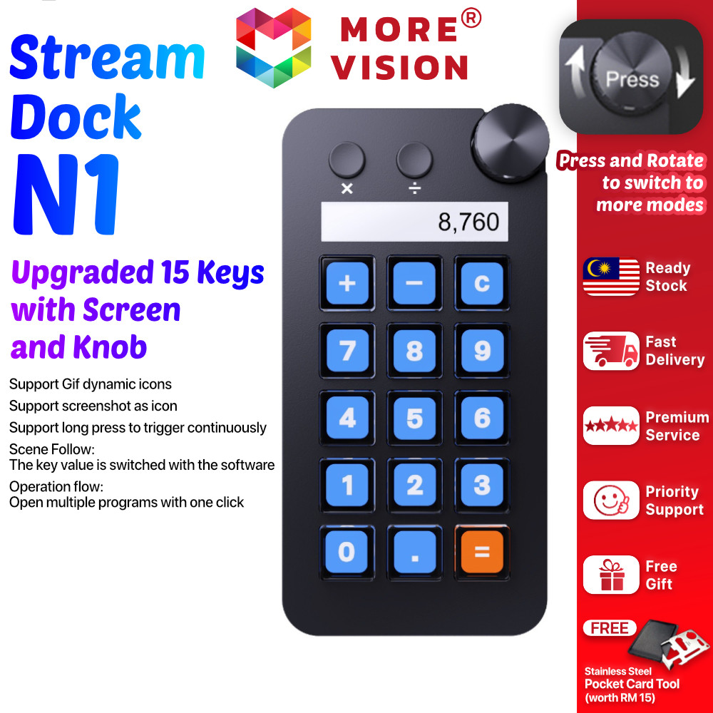 Mirabox N1 Macropad Roller Stream Dock Slim Deck ปุ่ม LCD USB Type-C Tactile Control Apps คอนโทรลเลอร์ที่ปรับแต่งได้