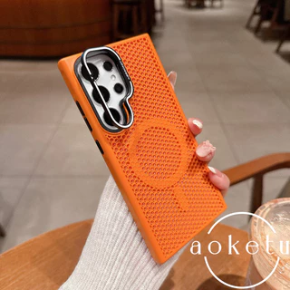SAMSUNG เหมาะสําหรับSamsung S25 Ultraเคสโทรศัพท์โลหะเลนส์S24 Ultraแม่เหล็กดูดS23 Ultraรังผึ้งBreathableกระจายความร้อนS25 soft Edge drop S24 frosted S23 hard cov