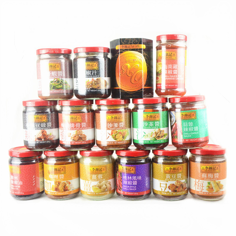 รุ่นฮ่องกง Lee Kum Kee เครื่องปรุงรสห้องครัวอร่อย XO บาร์บีคิวปรุงรส Bibimbap ซอสพริกชุดโถแก้ว 1.2A