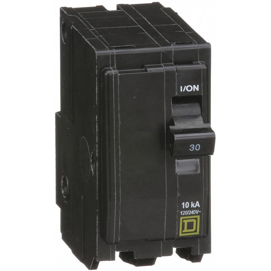 Square D QO230 Miniature Circuit Breaker, 120/240 VAC, 30 A, 10 kA Interrupt, 2 Poles, Thermal Magne