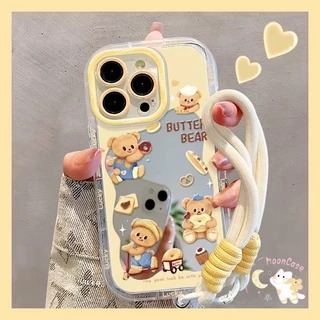 เคสไอโฟน17 เหมาะสำหรับ IPhone 12 14 16 11 15 17 13 Pro Max XR X XS Max 15 16 7 8 Plus เคสโทรศัพท์ลายหมีเนยพร้อมกระจก