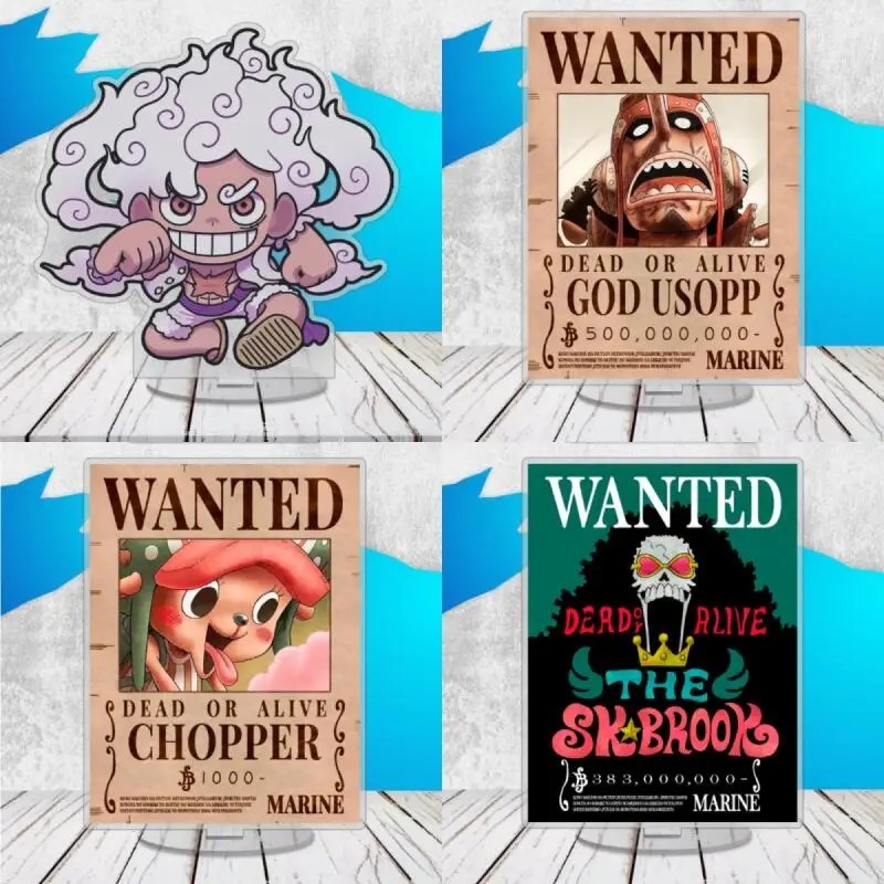Standee One Piece อะคริลิครุ่น Luffy Gear 5 Chopper Usopp Brook Wanted Wanted โต๊ะเรียนตกแต่งของขวัญอะนิเมะ