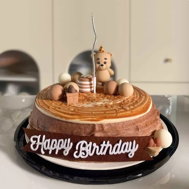 ชุดท็อปเปอร์เค้กตุ๊กตาหมีน่ารัก 16 ชิ้น - Party Hat Bear & Neutral Tone Decor