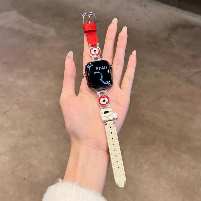 เหมาะสําหรับ Iwatch11 นาฬิกา S10 สาย S9 น่ารักการ์ตูนลูกสุนัขโลหะ Splicing หนัง