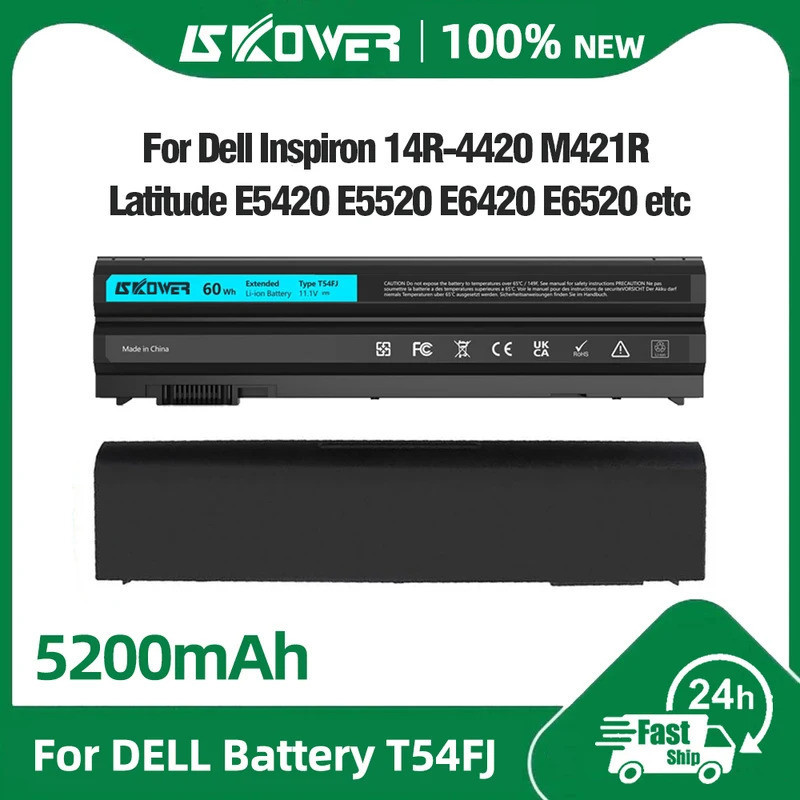 แบตเตอรี่แล็ปท็อป SKOWER T54FJ 5200mAh สำหรับ Dell Inspiron 4420 5425 7520 M421R Latitude E5420 E5520 E5430 E5530 E6420