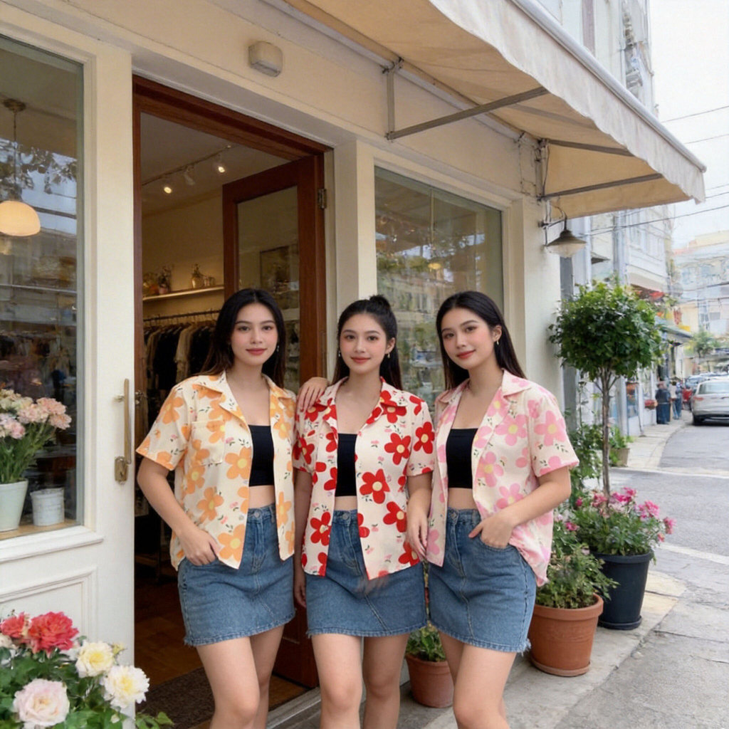 เสื้อเชิ้ตลายดอกไม้ เนื้อผ้าเบาสบาย ใส่แล้วดูแพงมาก
