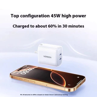 UGREEN 45W GaN Charger QC4.0 3.0 Type C PD Charger Plug สําหรับ IPhone Ipad แท็บเล็ตโทรศัพท์ Android