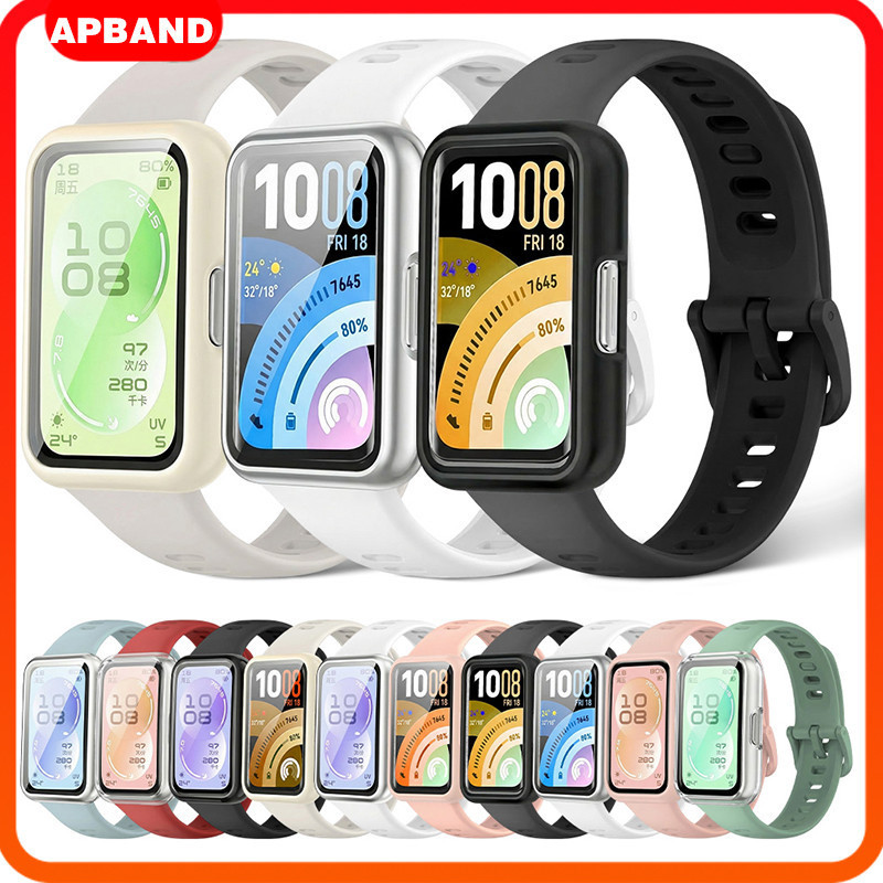 สายซิลิโคนกระจกนิรภัยกรณีพีซี for Huawei Band 11 / 11 Pro สายรัดข้อมือยาง สายรัดข้อมือป้องกันหน้าจอแข็ง ฝาครอบกันชน