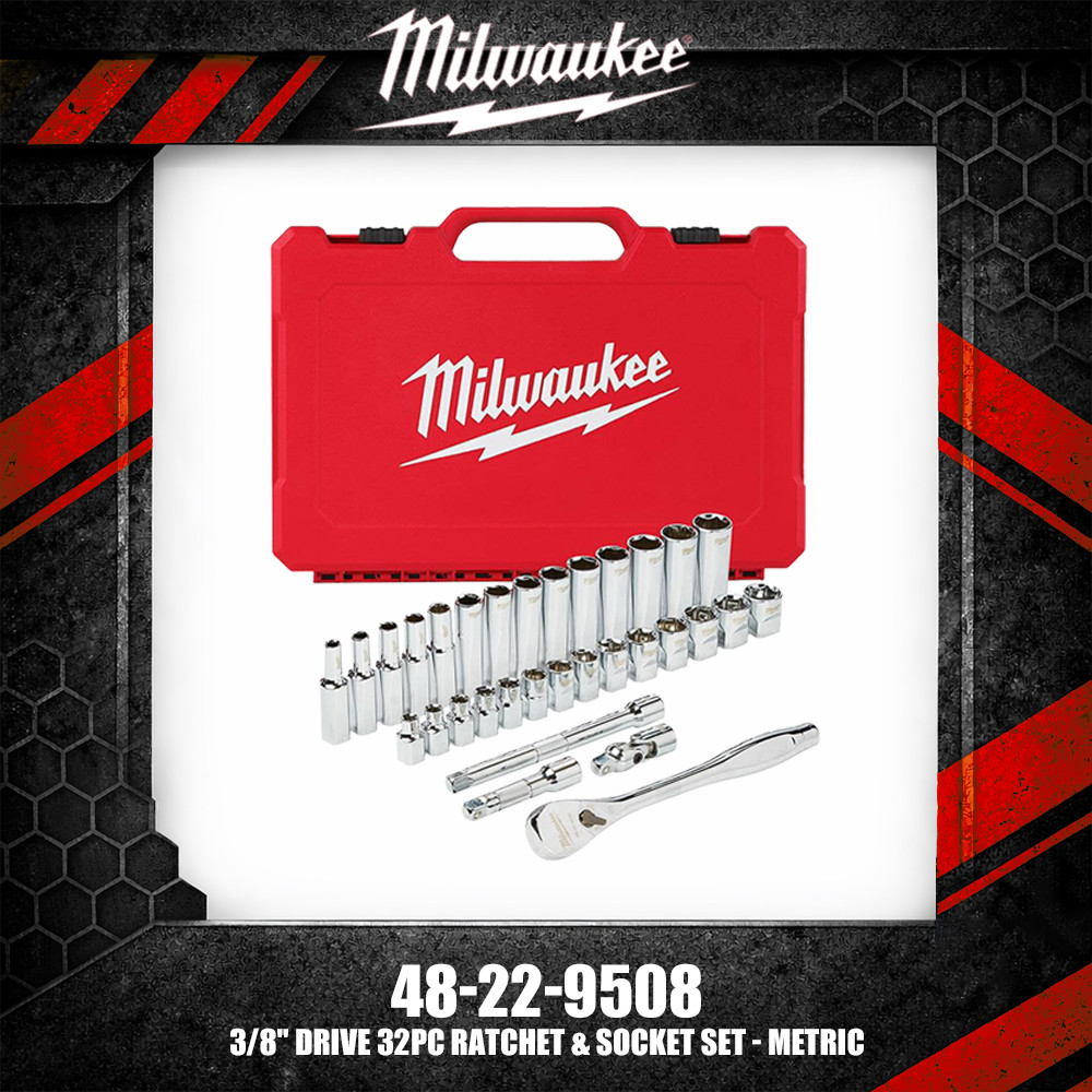 Milwaukee 48-22-9508 3/8″ Drive 32PC Ratchet & Socket Set – Metric Hand Tools