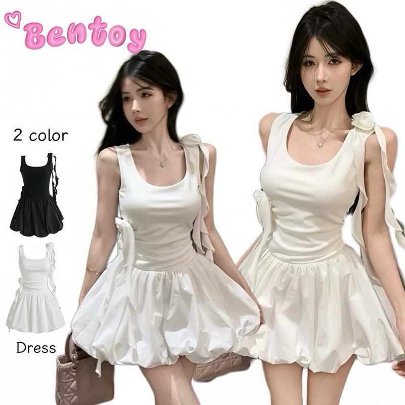 Bentoy พร้อมส่ง 1816 ชุดเดรสสีขาวและดำ ดีไซน์เรียบง่าย สำหรับผู้หญิง 2 สี ชุดเดรสที่มีสไตล์และทันสมัย