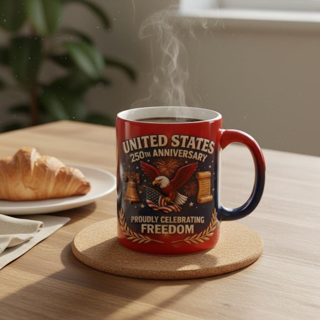 สินค้าสะสม American 250th Anniversary Mug พิมพ์สองด้าน 250th Anniversary Mug 3D Embossed Embellishme