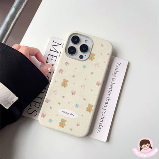 เคสหนัง ลายหมี-ดอกไม้ น่ารัก สีคละ สไตล์ฮิต สำหรับ iPhone 15 air 13 11 16 17 14 12 Pro Max 7Plus 16 7 14 8 15 Plus X XR