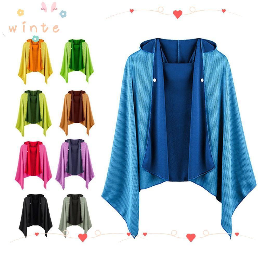 WINTE เสื้อคลุมเย็น, ผ้าคลุมไหล่กันแดดเส้นใยละเอียดพิเศษระบายอากาศได้, เสื้อคลุมอาบน้ําแบบมีฮู้ดหลากสีที่ดูดซับแห้งเร็ว
