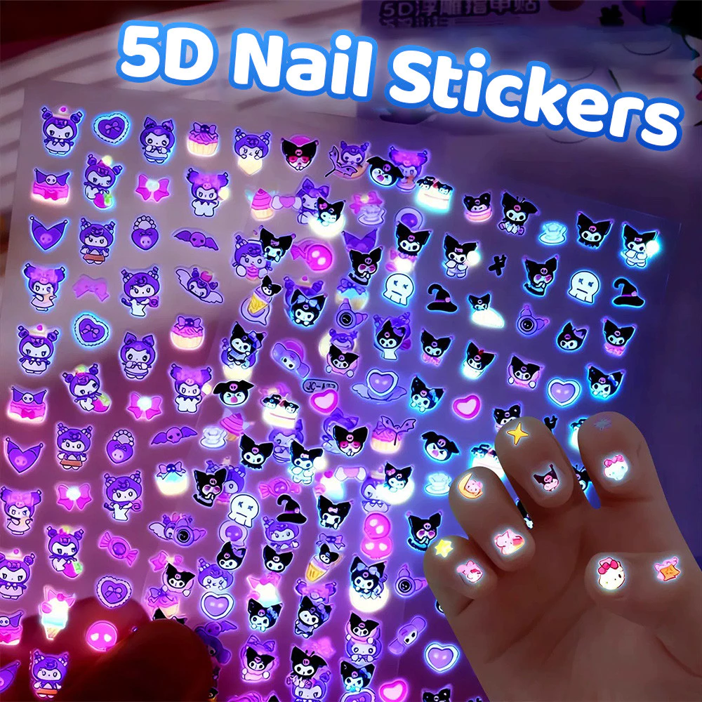 STARX 14 รูปแบบน่ารัก 5D นูนเรืองแสงใน Dark เล็บสติกเกอร์, Kawaii การ์ตูน Self-Adhesive เล็บ Decals สําหรับ DIY เล็บ, เด็กผู้หญิงของขวัญ