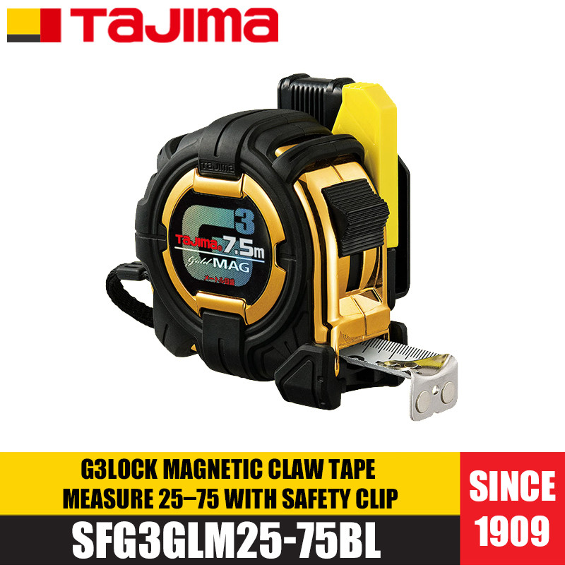 Tajima 1001-1884/SFG3GLM25-75BL G3LOCK Magnetic Claw เทปวัดทอง 25 พร้อมสายพกพาและหัวเข็มขัด