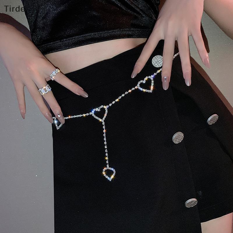 สร้อยคอหัวใจโลหะ Tirde สําหรับผู้หญิง, โซ่เอวคริสตัล Rhinestone แฟชั่น CCD อุปกรณ์เสริม
