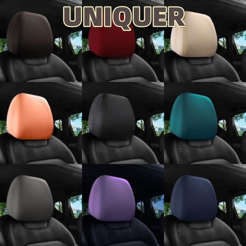 UNIQUER ผ้าคลุมพนักพิงศีรษะรถยนต์, ผ้าคลุมที่นั่งกันลื่นที่ใช้งานได้จริง, อุปกรณ์ตกแต่งภายในรถยนต์แบบยืดหยุ่นสีทึบกันสิ่งสกปรก