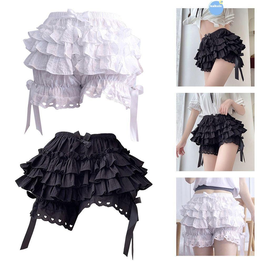 COOLSO Safety Short Pants, Pleated JK Bloomers, แฟชั่น Elastic Breathable Bow Knot Lolita กางเกงผู้ห
