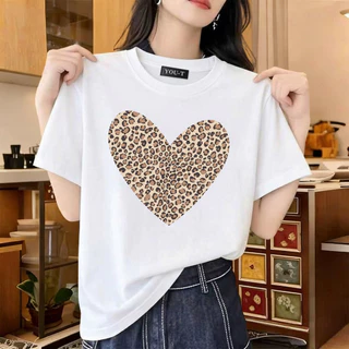 T42.SHOP🌸เสื้อแฟชั่น เสื้อยืด oversize ผ้าฝ้าย100% ลาย "Leopard love" แนวสตรีท ไม่ต้องรีดผ้า สวมใส่สบาย ผ้านิ่ม
