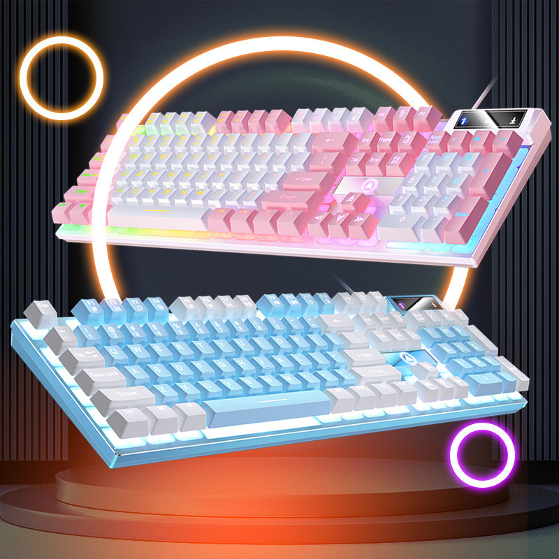 Silver Eagle K500 Mechanical Feel Keyboard USB คอมพิวเตอร์แบบมีสายเดสก์ท็อป Light Tone Office Gaming