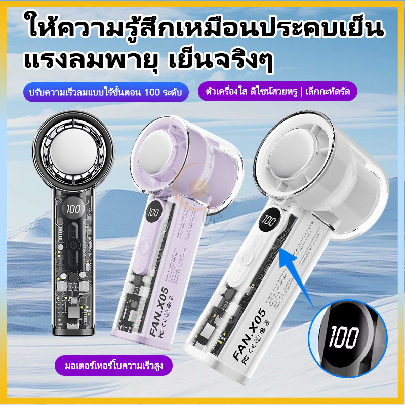 พัดลมมือถือจอแสดงผล แบตเตอรี่ยาวนาน 100ระดับลม เสียงเงียบ ลมแรงมาก ทนทาน พกพาง่าย ใช้งานทุกที่