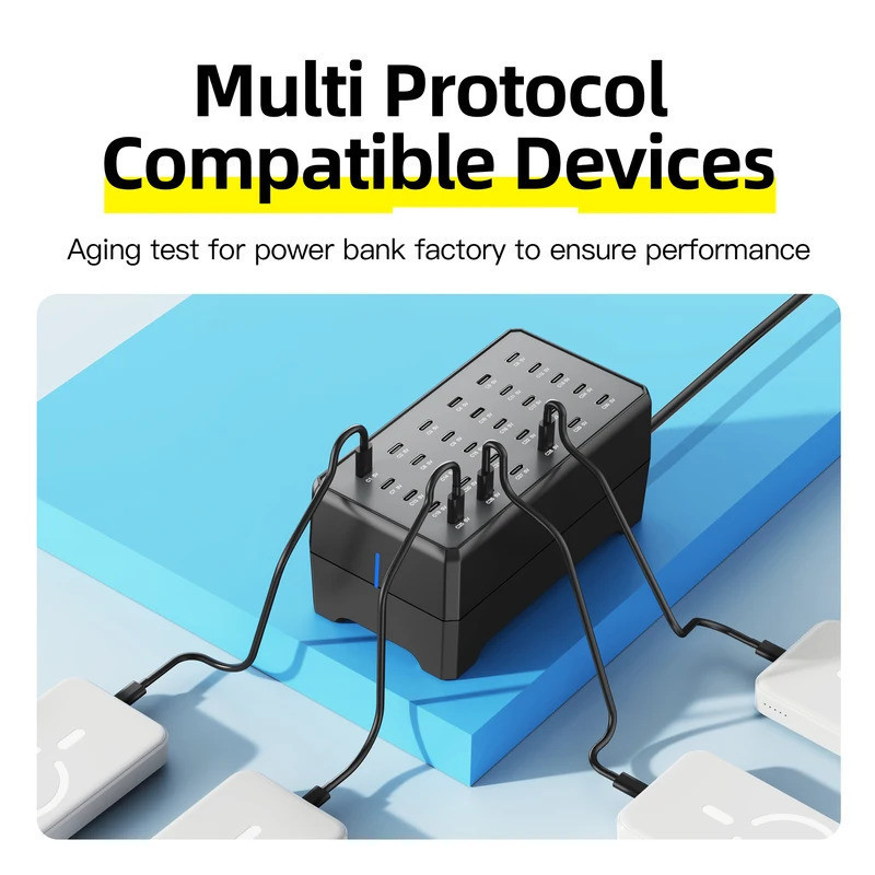 30 พอร์ต USB C Charger Station Multi-Port Desktop Wall Charger สําหรับโทรศัพท์และแท็บเล็ตฮับชาร์จเร็