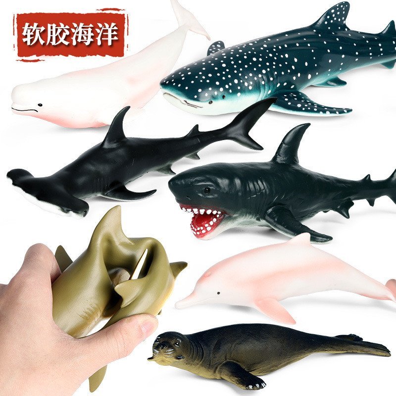 จําลองสัตว์ทะเลรุ่นเด็ก Soft Gum Killer Whale Great White Shark Beluga Blue Whale Dolphin Spread Fra