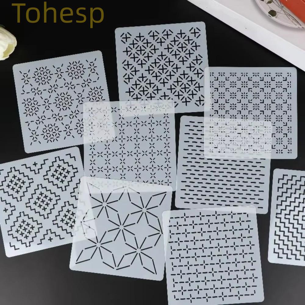 TOHESP 9/32Pcs Sashiko เย็บปักถักร้อยแม่แบบ,เรขาคณิต Handmade Patchwork Stencil, Reusable โปร่งแสง PET Stencil เย็บปักถักร้อยหัตถกรรมเครื่องมือ