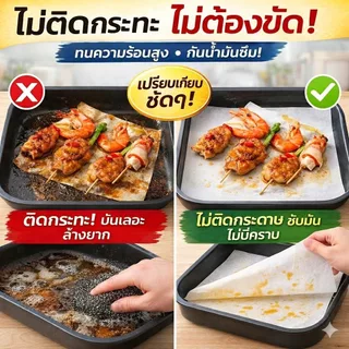 Home007 กระดาษรองอบ ไม่ติด ซับน้ำมัน ทนความร้อนสูง 50 แผ่น/แพ็ค ใช้กับเตาอบ หม้อทอด กระทะ Baking Paper