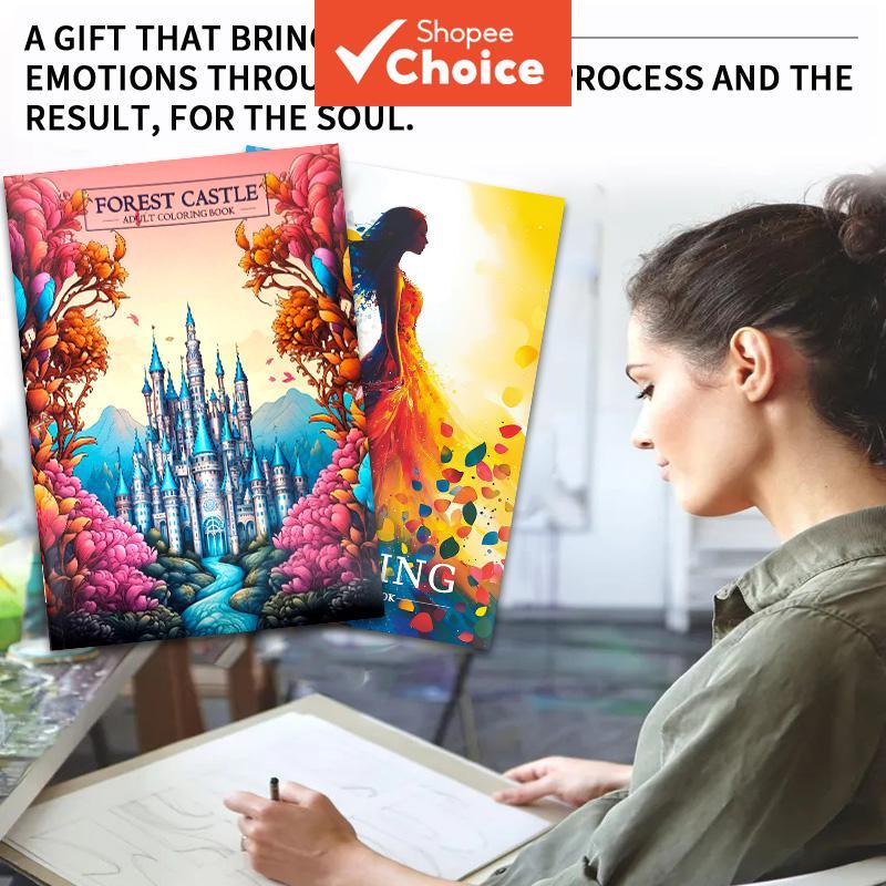 NewStress-Relief Coloring Book , Easy to Coloring Book, Adult Healing Drawing Book , 2-Book Hot sale